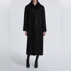 NOUR HAMMOUR Black Draped Shearling Coat. Size: FR40. OPEN TO OFFERS